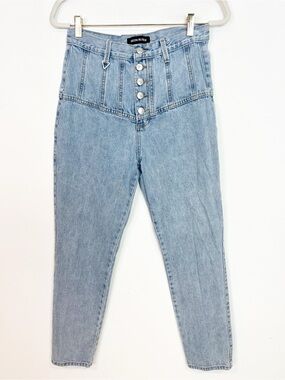 NEON BLONDE SIREN HIGH RISE BUTTON FLY TAPERED LEG JEANS SZ 28